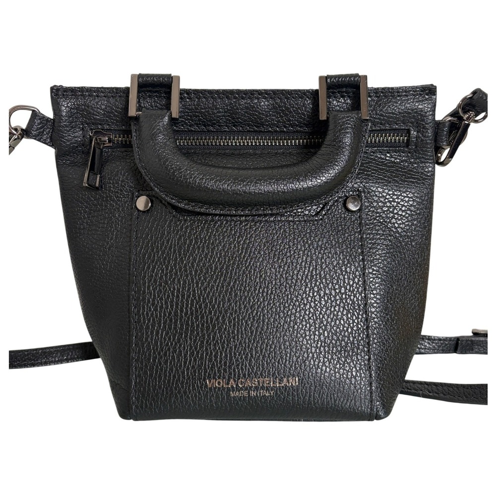 Viola Castellani Milano Black Pebbled Leather Crossbody Bag Made in Italy